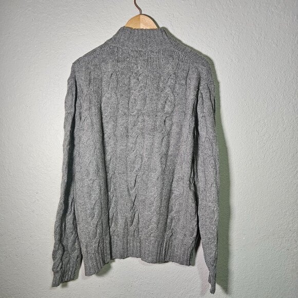 VTG Vineyard Vines Gray Cable Knit Lambs wool & Nylon Sweater With Button Collar - Picture 2 of 14
